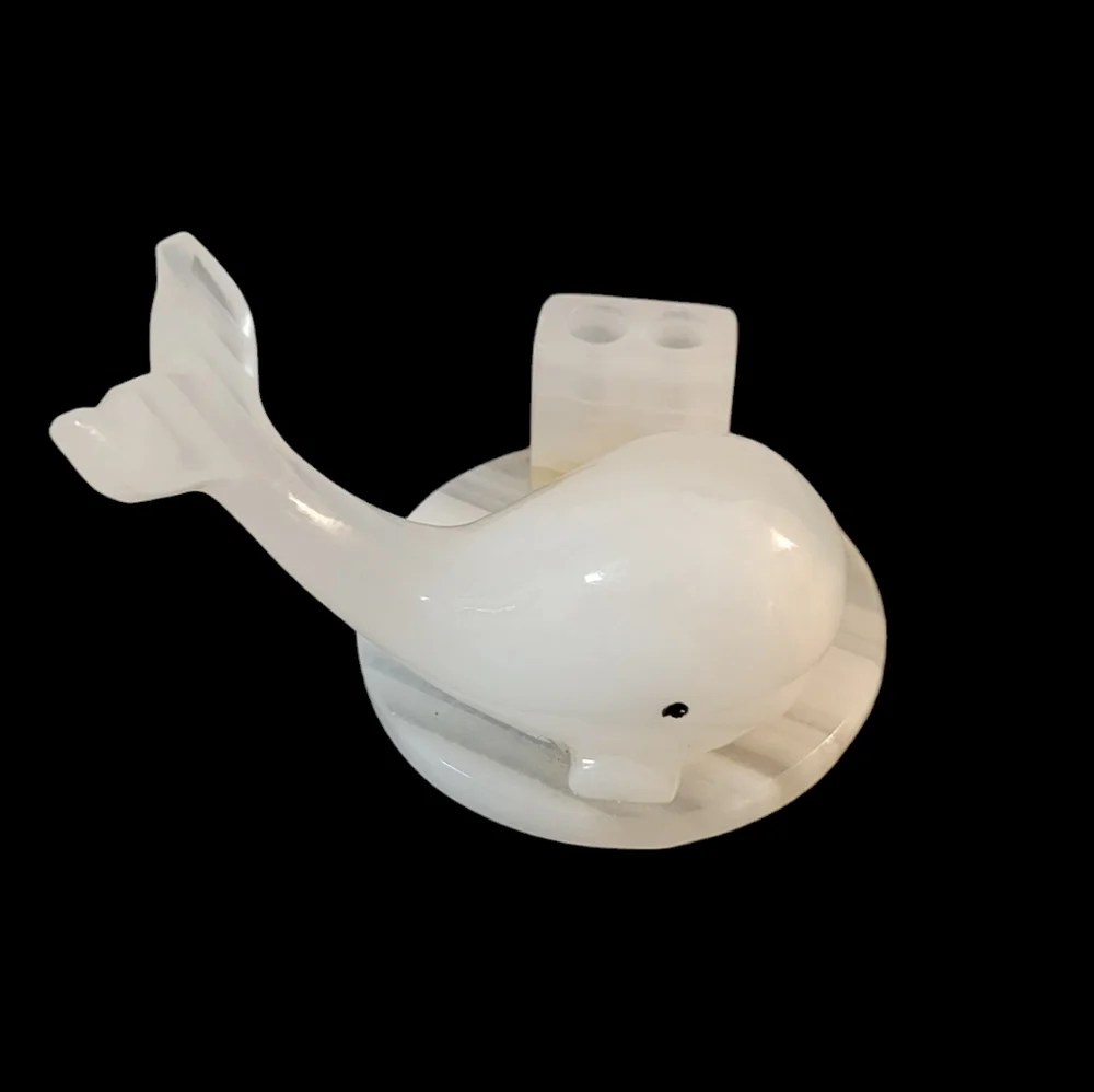 Vintage Marble Carved Whale Pencil Holder